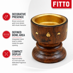 96 Pieces Wooden Incense Burner Cup with Metal Bowl, Brown and Gold-Tone Details, 4.3 Inch