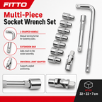 96 Pieces Multi-Piece Socket Wrench Set with L-Shaped Handle, Extension Bar, Universal Joint Adapter and Assorted Sockets, Chrome Silver