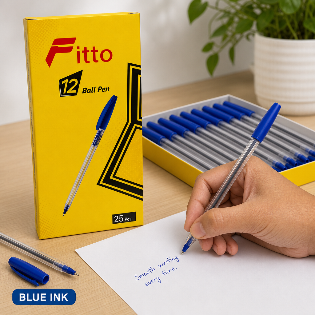 96 Pieces Ball Pens, Blue Ink, 25 Pack, Clear-Barrel Writing Pens for Office, School and Everyday Notes