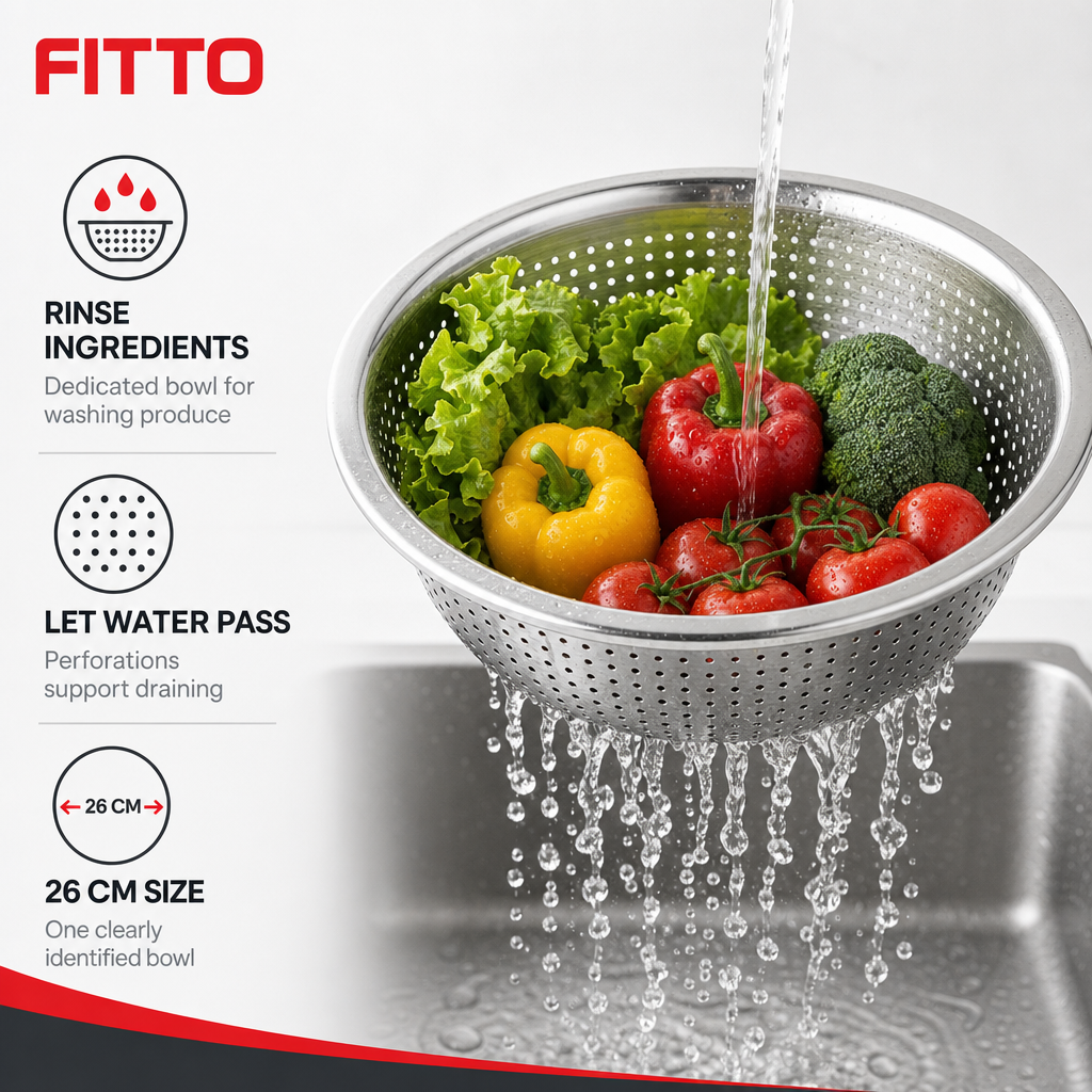 96 Pieces Silver Stainless Steel Colander Bowl 26 cm, 1 Piece