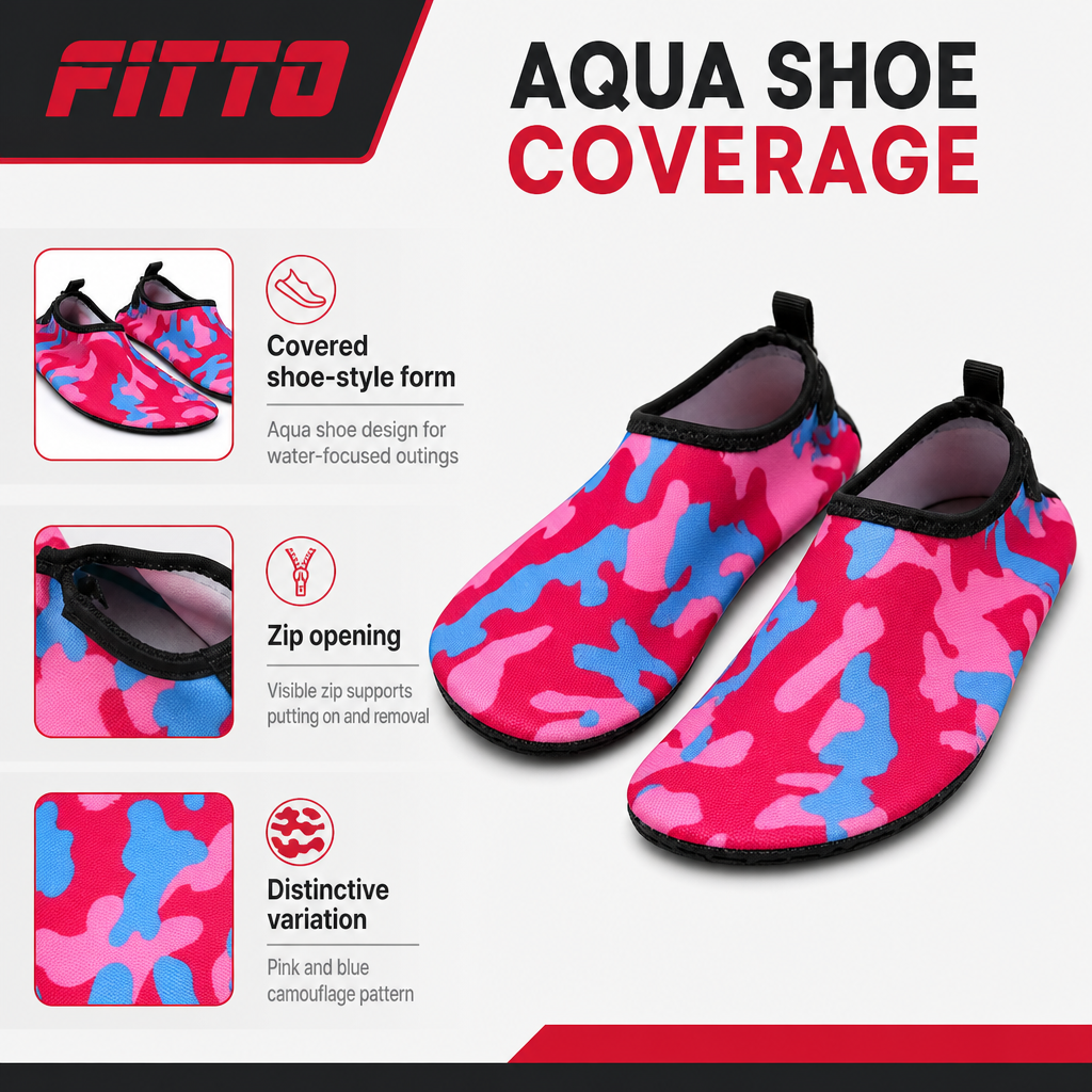 60 Pieces Aqua Shoes for Adults with Zip, Pink and Blue Camouflage, One Size, 1 Pair