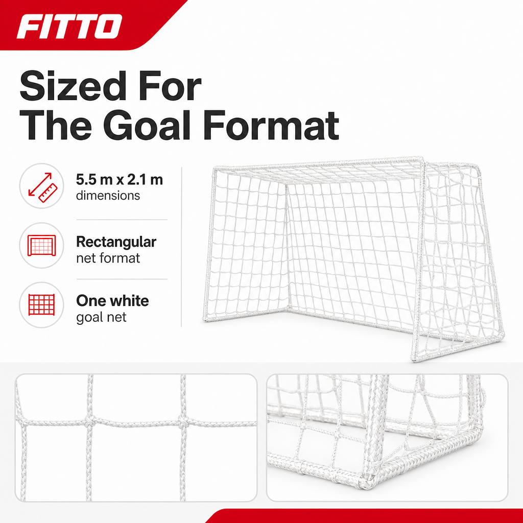 48 Pieces Football Goal Nets for 11-Person System, 5.5 m x 2.1 m, White