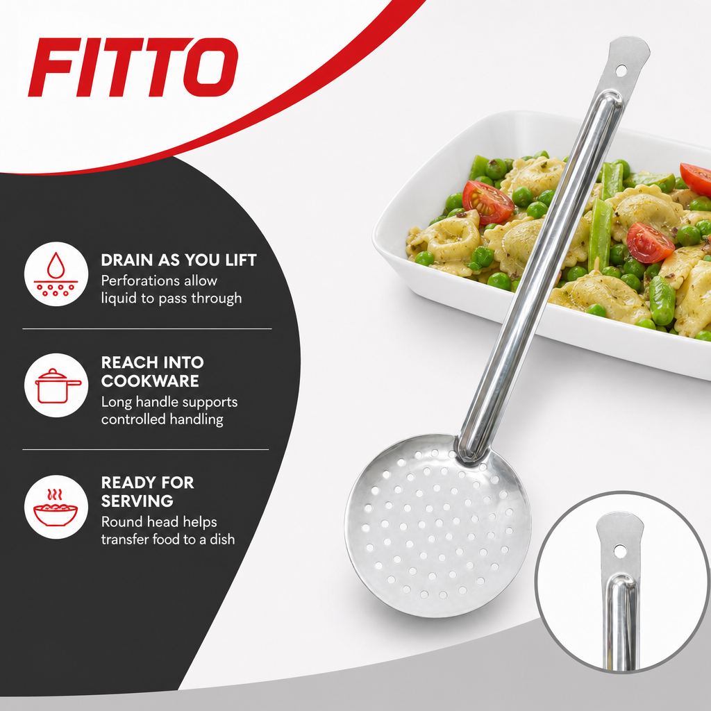 144 Pieces Stainless Steel Skimmer Spoon, Perforated Cooking Utensil, Silver, 37 x 10.5 cm, 1 Piece