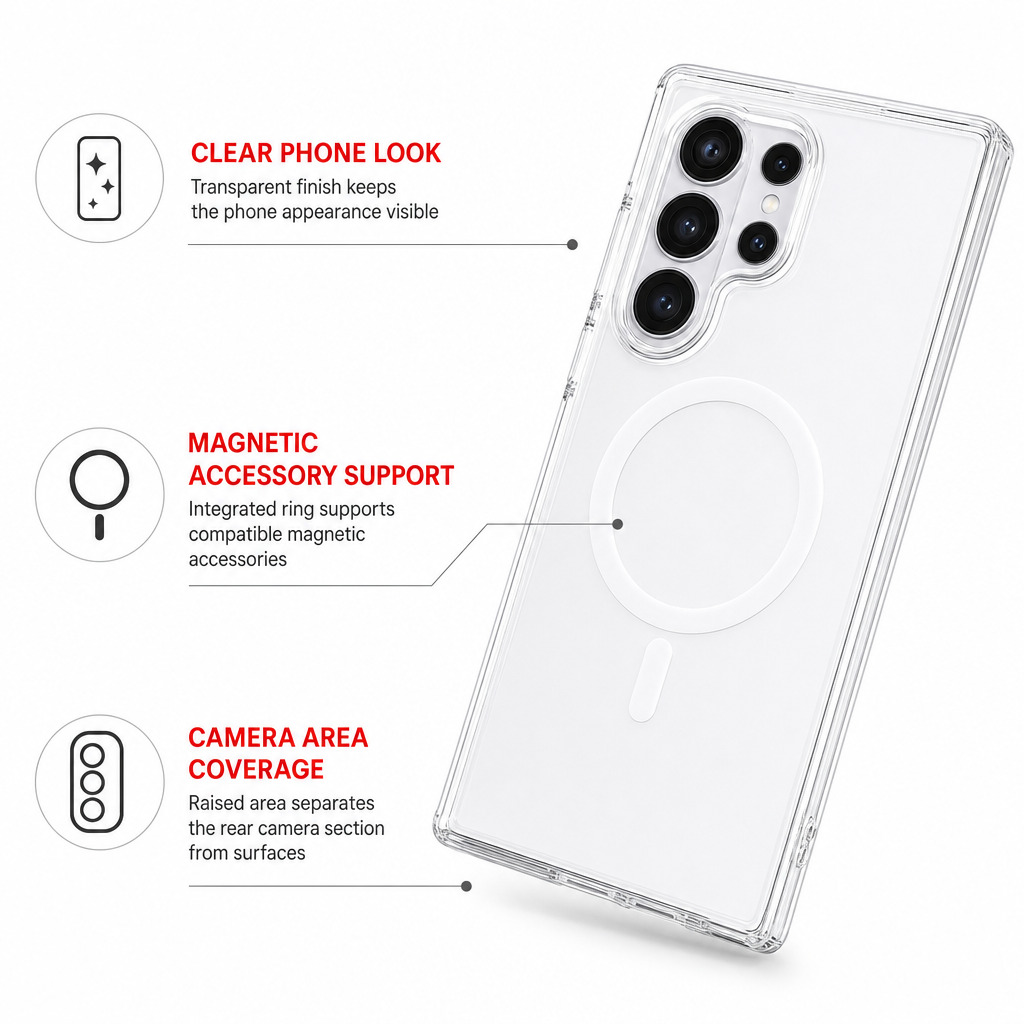 96 Pieces Crystal Clear Magnetic Phone Cases with Ring for Wireless Charging, Raised Camera Protection, Galaxy S25 Ultra