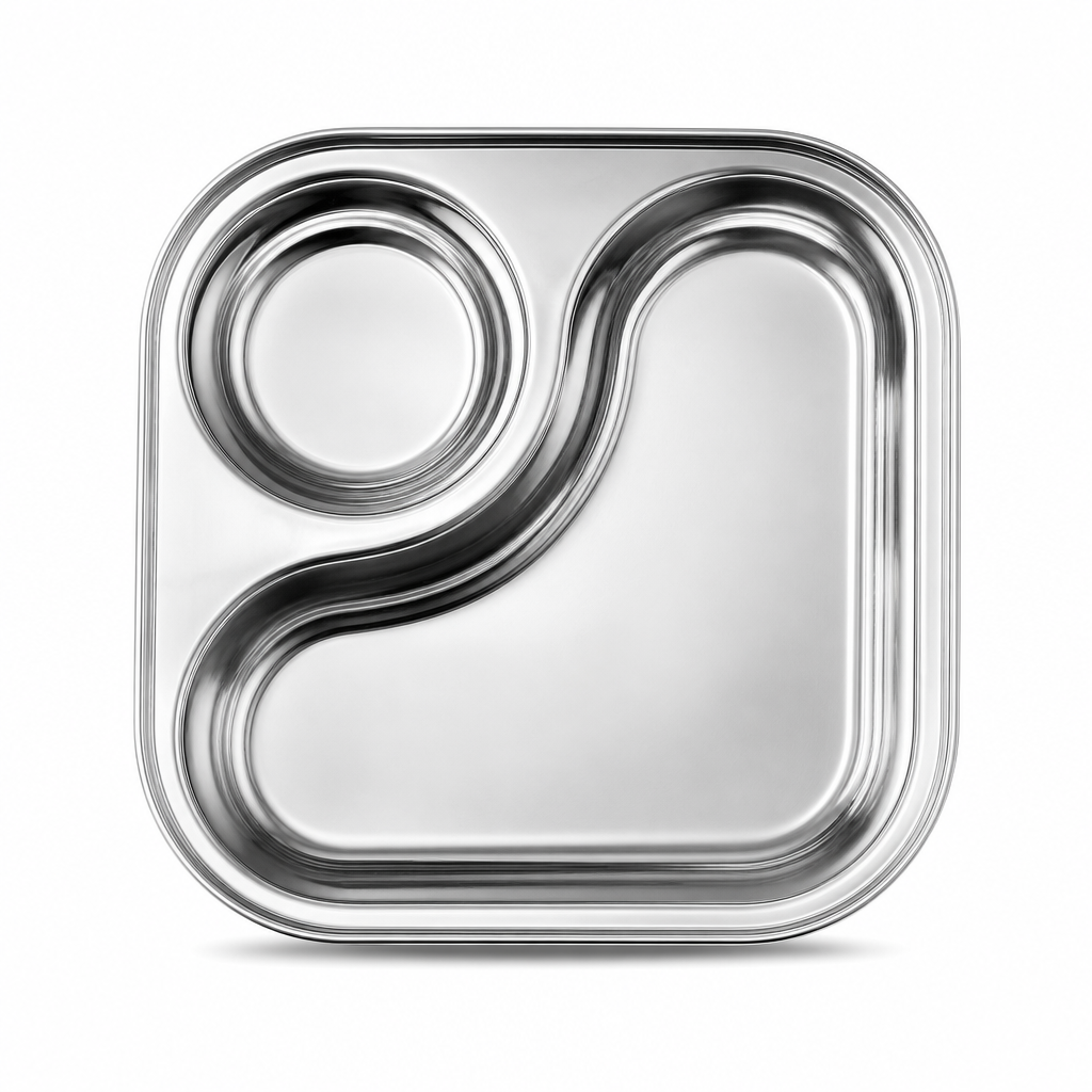 96 Pieces Stainless Steel Platter with 3 Compartments, 22 x 18 cm, Silver, 1 Piece
