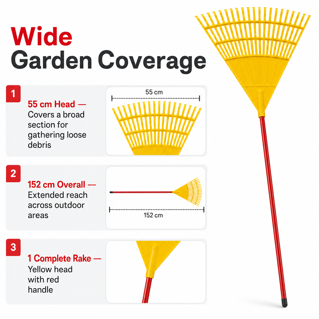 96 Pieces Wide Plastic Leaf Rake, 152 cm Overall, Yellow and Red, 1 Piece