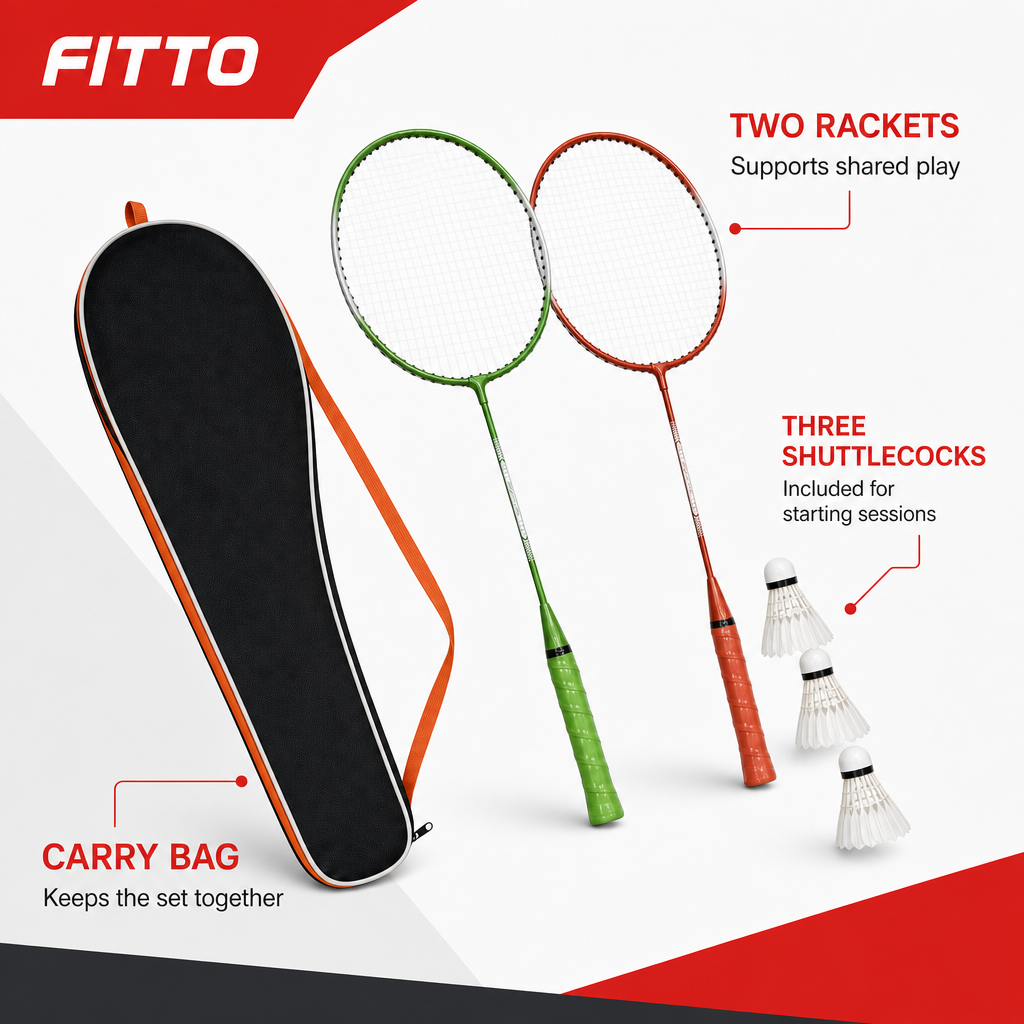 96 Pieces Badminton Racket Set, 2 Rackets, 3 Shuttlecocks and Carry Bag, Red and Green