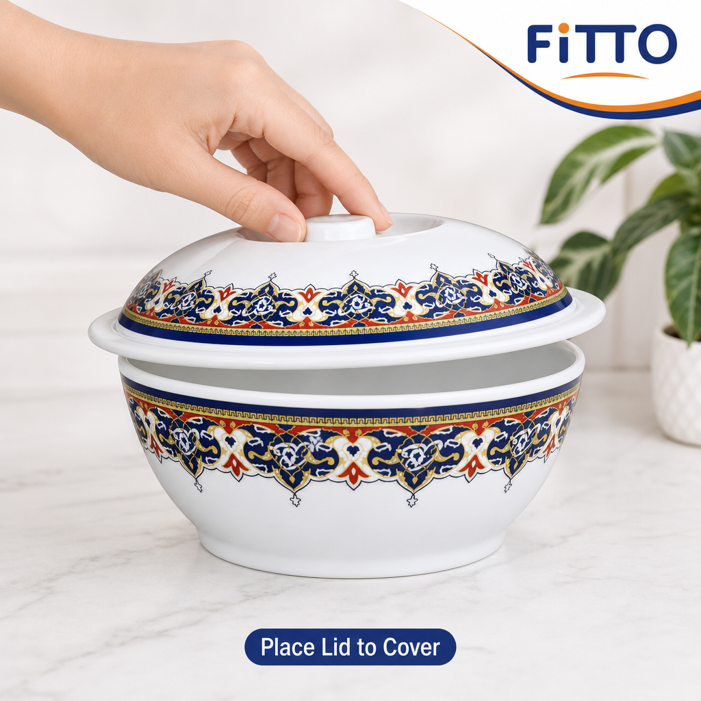 96 Pieces Melamine Serving Bowl with Lid, Decorative Pattern, 8 Inch Round Covered Tablewares for Serving and Presentation