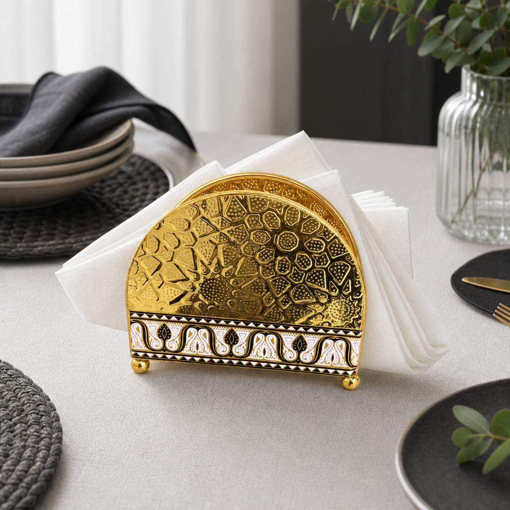 96 Pieces Decorative Metal Napkin Holders, Gold and White Patterned Table Setting Organizer, 1 Piece
