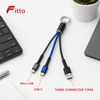 144 Pieces 3-in-1 USB Charging Cable with Micro-USB, USB-C and Three Connector Types