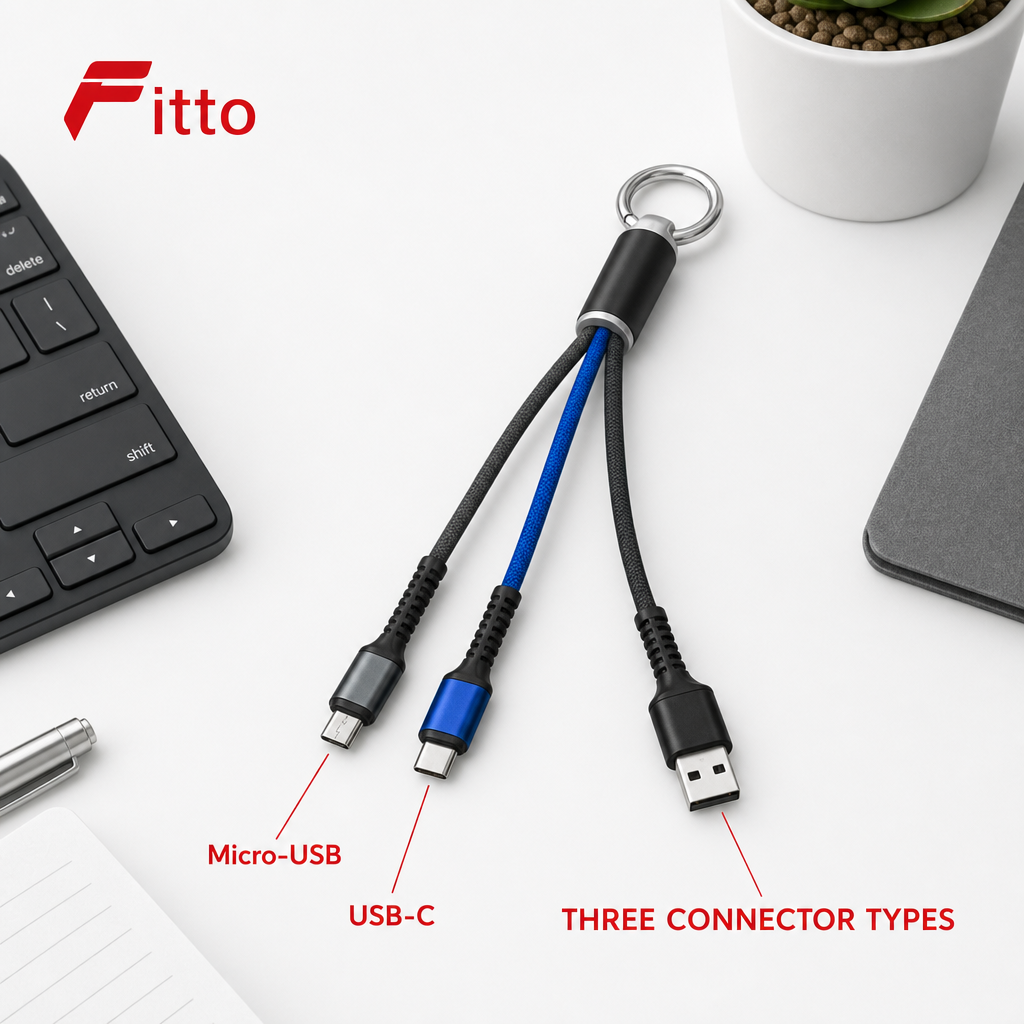 144 Pieces 3-in-1 USB Charging Cable with Micro-USB, USB-C and Three Connector Types