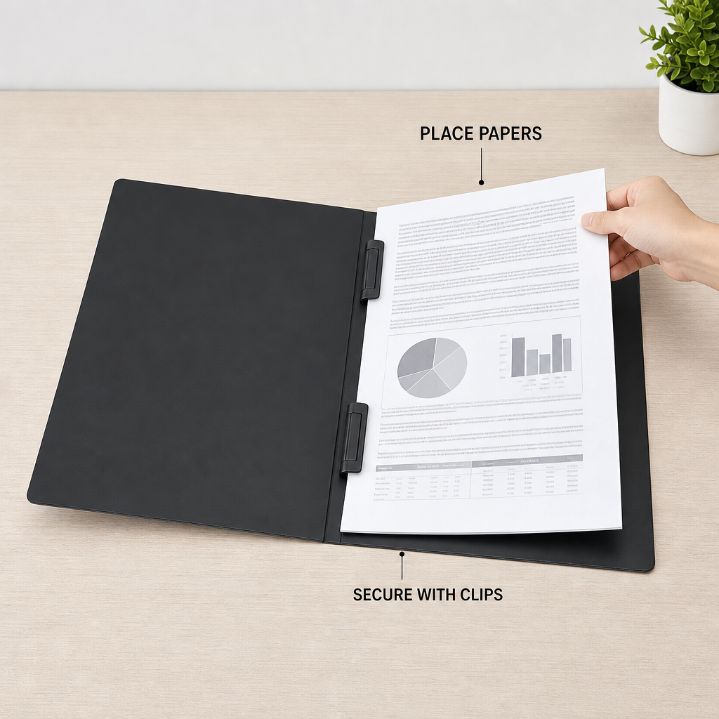 144 Pieces A4 Clip File Black, Dual Short Strong Clip Document Folder, 1 Piece