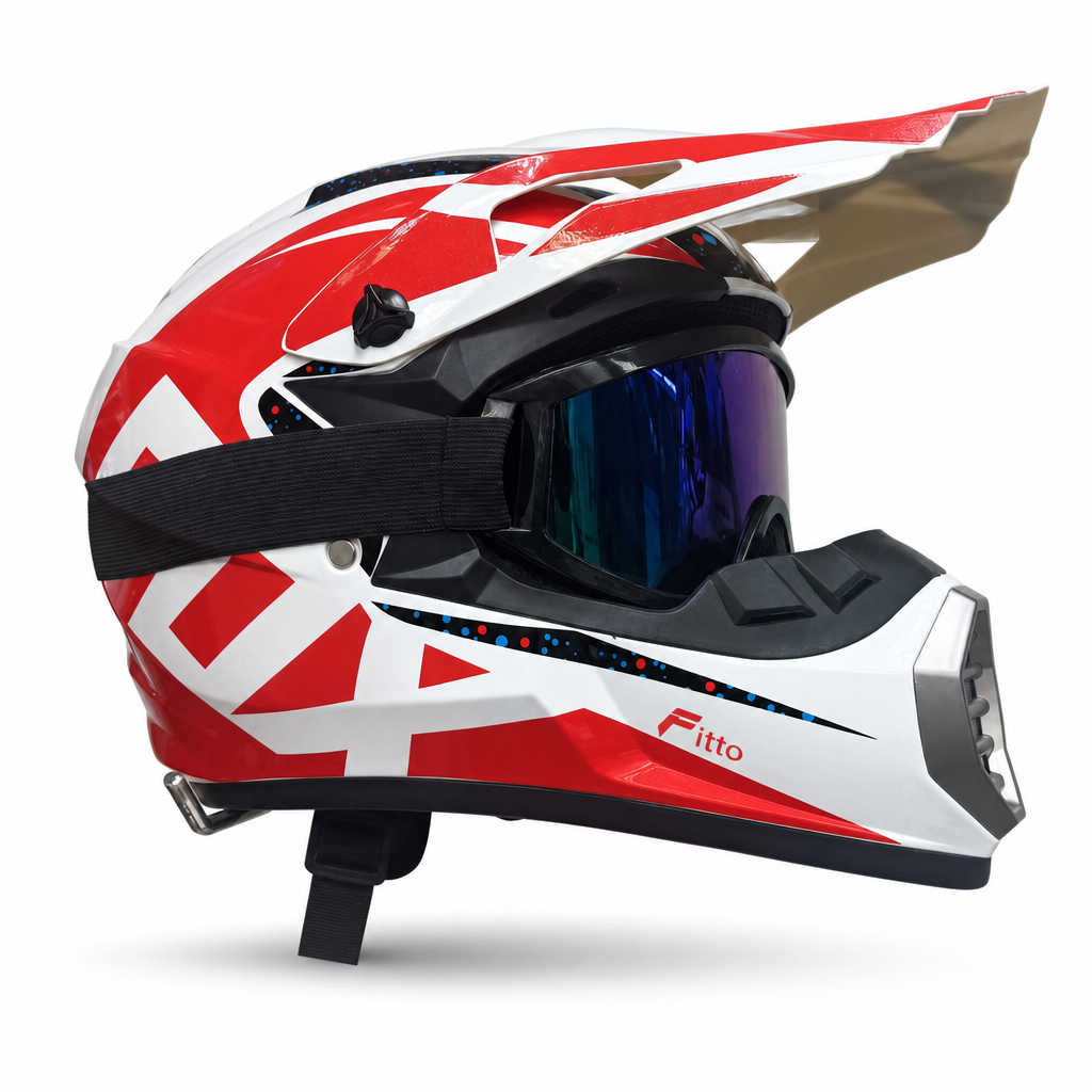 48 Pieces Full-Face Off-Road Motorcycle Helmets with Tinted Goggles, Red and White