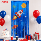 144 Pieces Space Happy Birthday Foil Fringe Curtain Backdrop, 2 m
