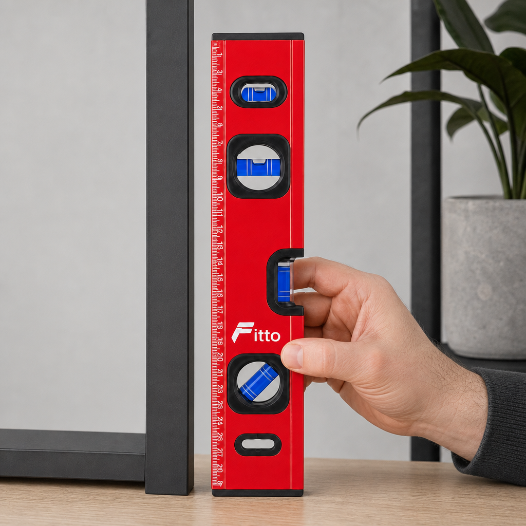96 Pieces Spirit Level 30 cm (12 Inch), Red Aluminum Level with 3 Vials and Integrated Measuring Scale