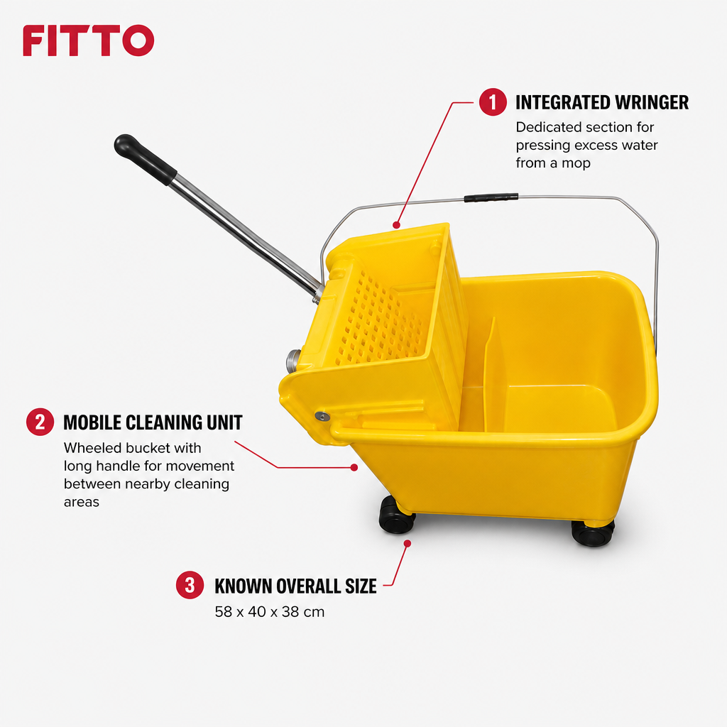 48 Pieces Commercial Mop Bucket with Wringers, Long Handle and Wheels, Yellow, 1 Piece