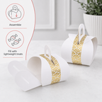 96 Pieces Candy Favor Boxes with Handle, White with Gold Pattern, 9.5 x 9.5 x 10 cm, 12 Pieces