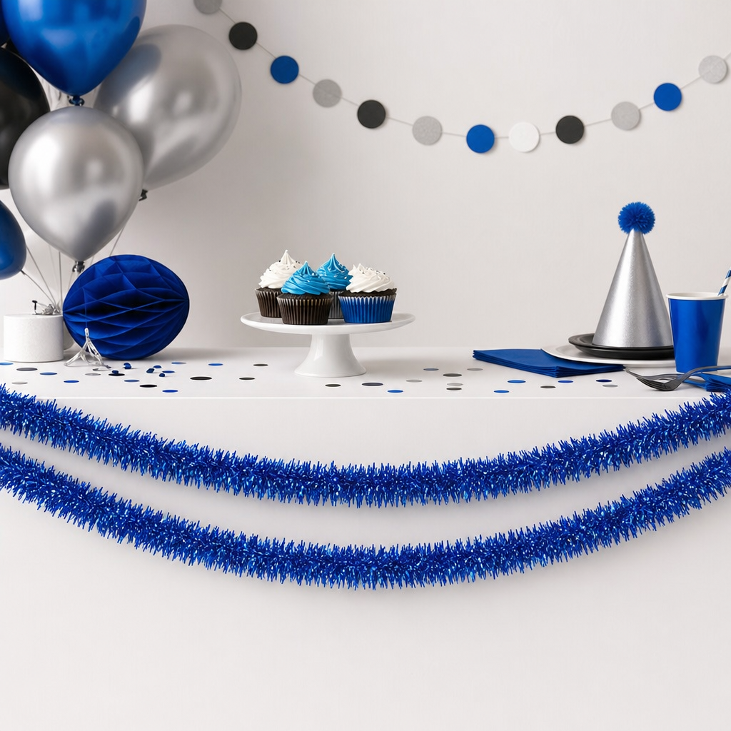 120 Pieces Blue Tinsel Decoration, 9 cm x 12 m, Party Trim, 2 Pieces