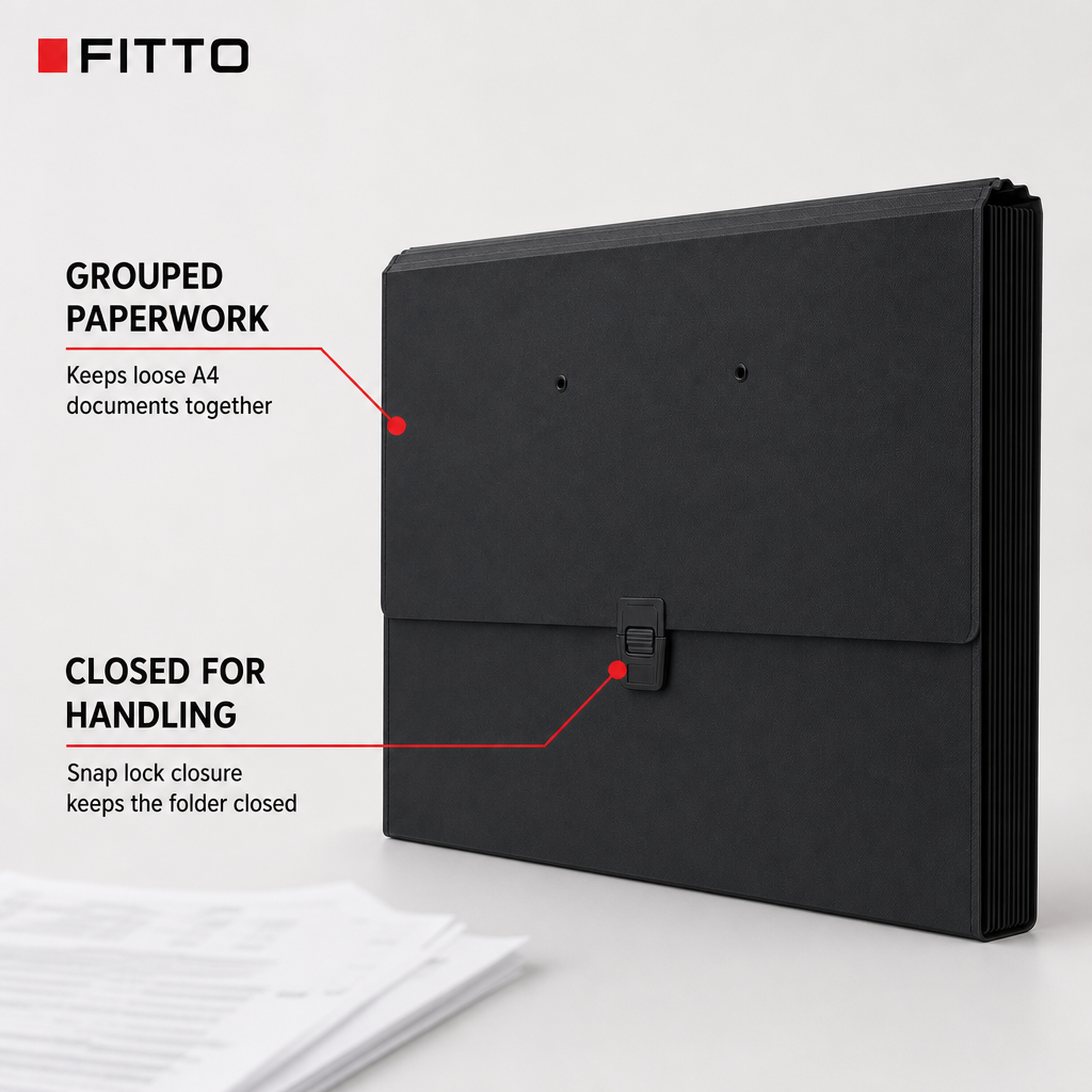96 Pieces A4 Expanding Document Folder, Black File Organizer with Snap Lock Closure, 1 Piece