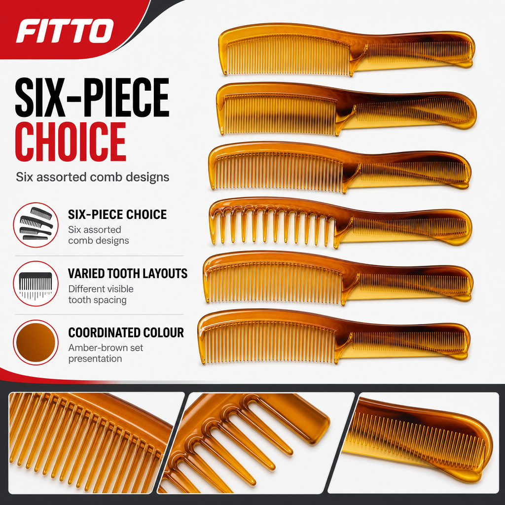 96 Pieces Amber Brown Hair Combs Set, 6 Pieces, Assorted Styling and Grooming Combs
