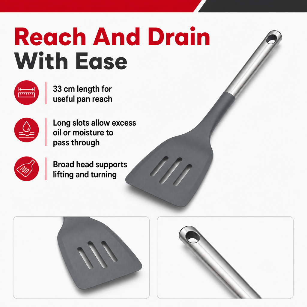 96 Pieces Nylon Slotted Turner, 33 cm Dark Gray Kitchen Spatula