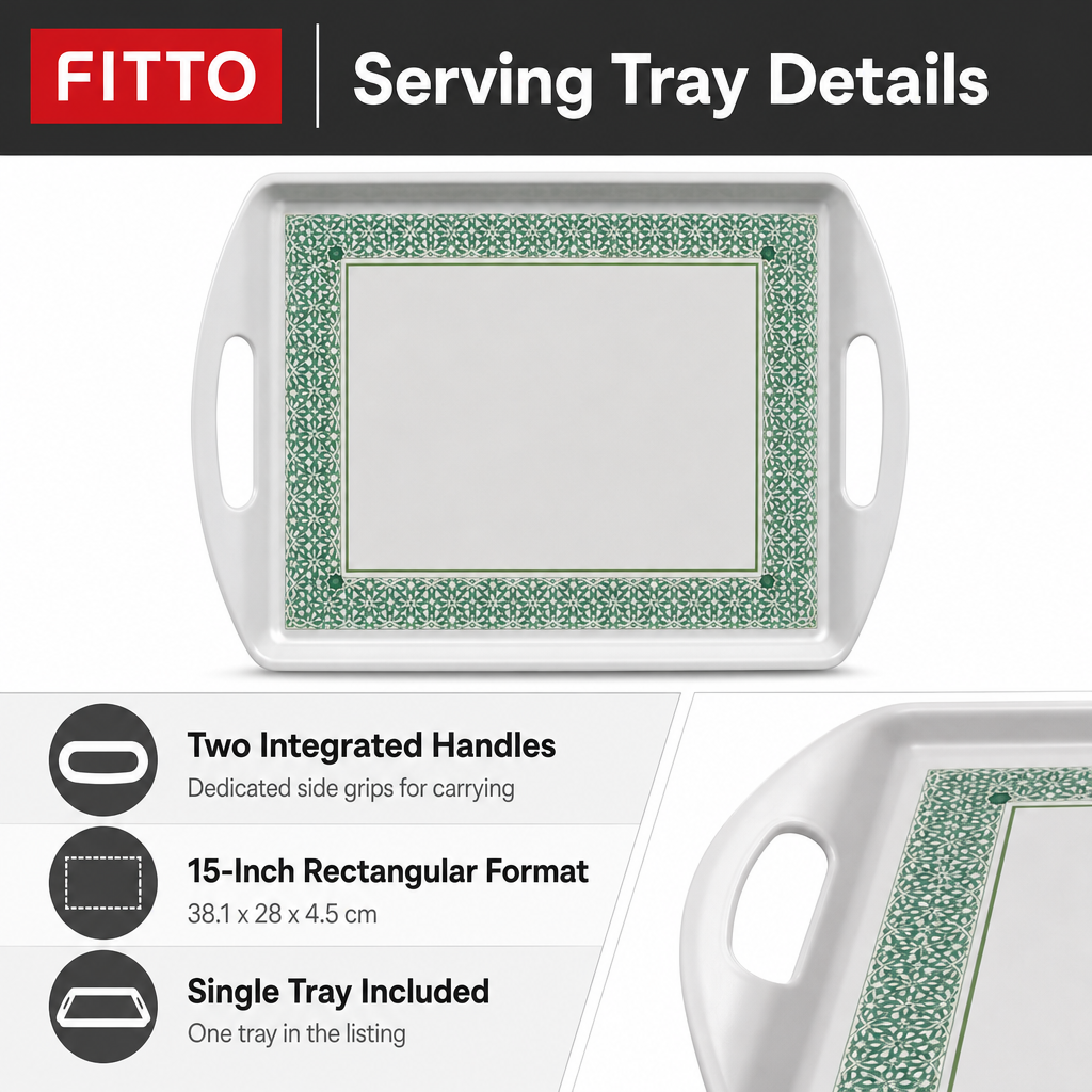 96 Pieces Rectangular Serving Trays with Double Handles, 15 Inch, Gray and Green Pattern