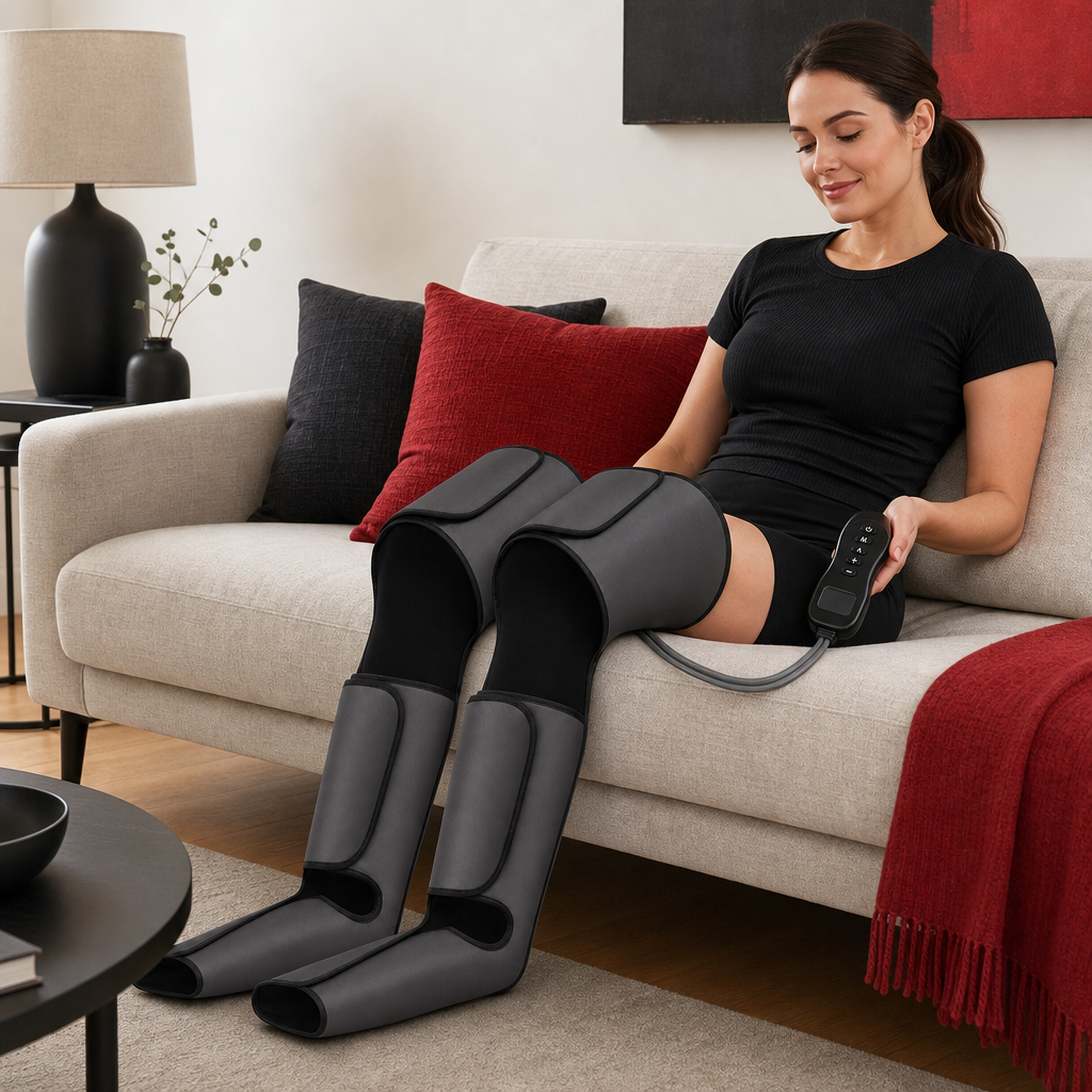 48 Pieces Air Compression Leg Massager with Remote Control, Black and Grey, 1 Set