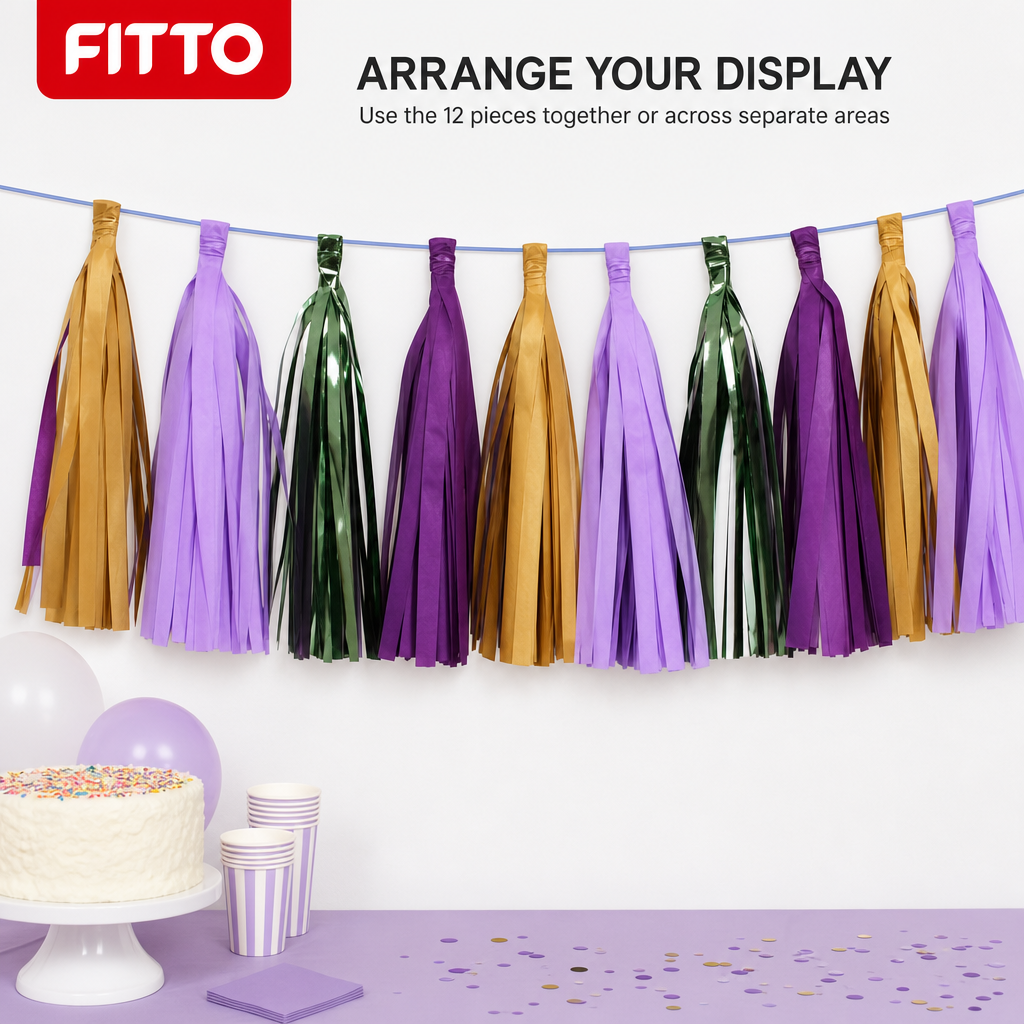 240 Pieces Assorted Colour Tassel Garland, 2 m x 15 cm, 12 Pieces for Party Decorations
