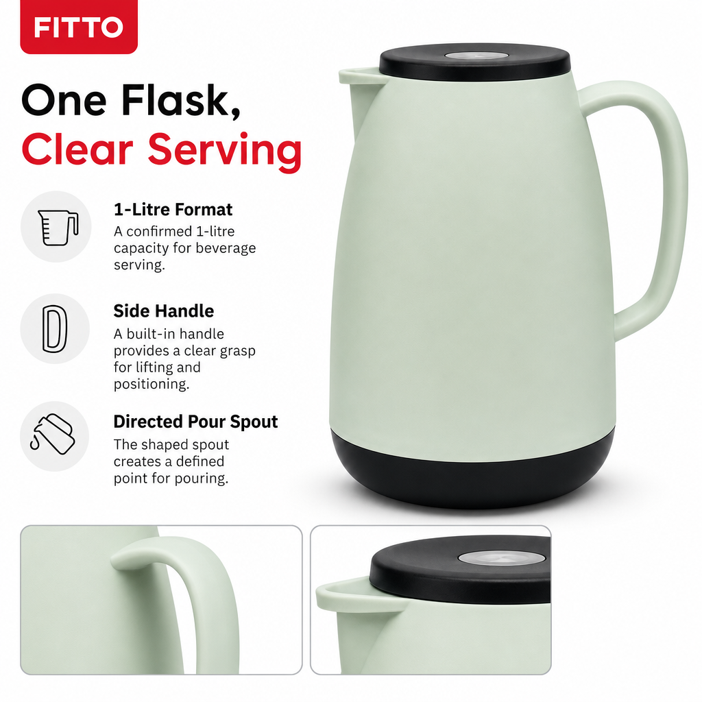 72 Pieces 1-Litre Vacuum Flask with Handle and Pour Spout, Assorted Green or White, 1 Piece