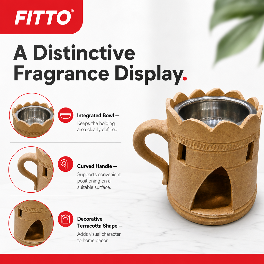 96 Pieces Terracotta Incense Burner with Handle and Metal Bowl, Decorative Bakhoor Holder, 20 x 15 x 15 cm