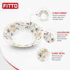96 Pieces Opal Serving Bowl, 9 Inch, White Floral Tablewares with Gold and Black Detail