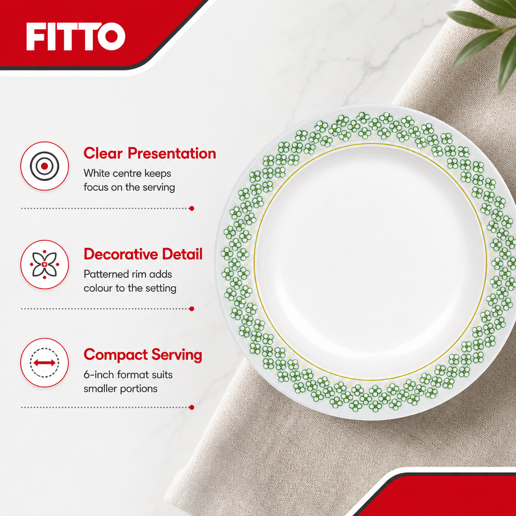 144 Pieces Dinner Plate 6 Inch, White with Green and Yellow Pattern