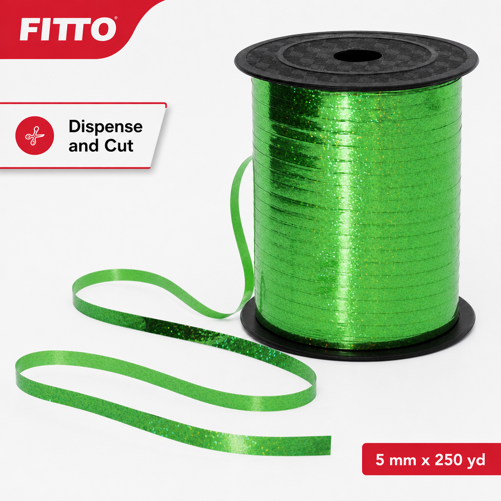 120 Pieces Green Metallic Ribbon Roll, 5 mm x 250 yd, Continuous Decorative Ribbon for Crafts and Wrapping