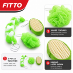 144 Pieces Assorted Colour Bath and Body Scrubber Set, Loofah, Mesh Puff and Brush, 3-Piece Personal Cleansing Set