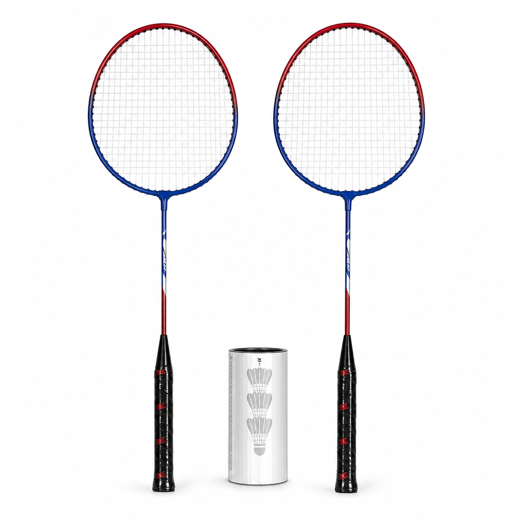 96 Pieces Badminton Racket Pair with Shuttlecock, Red and Blue Two-Player Set