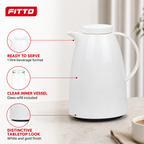 72 Pieces Plastic Vacuum Flask with Glass Refill, 1 Litre, White and Gold