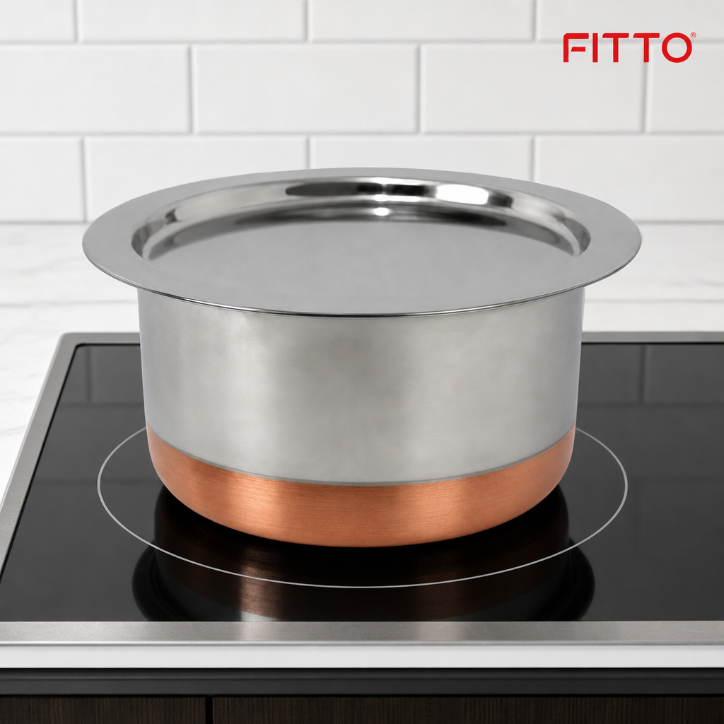 48 Pieces Stainless Steel Cooking Pan with Copper Bottom, 24 cm