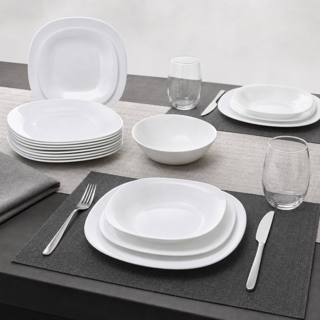 48 Pieces Ceramic Dinnerware Serving Set, White, 18 Pieces