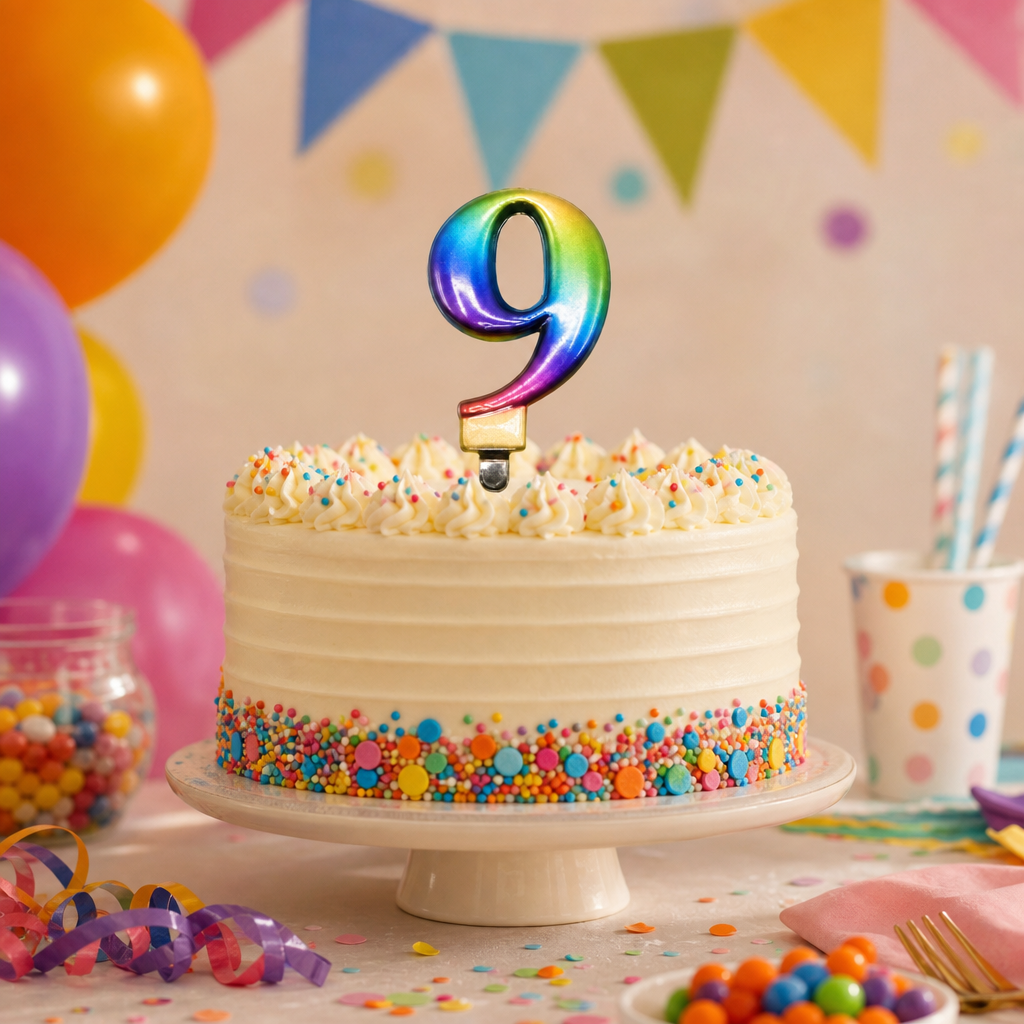 240 Pieces Rainbow Metallic Number 9 Cake Candle, 1 Piece
