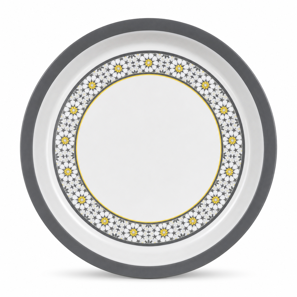 96 Pieces Melamine Round Wavy Serving Trays, 30 cm, White and Grey with Yellow Accents