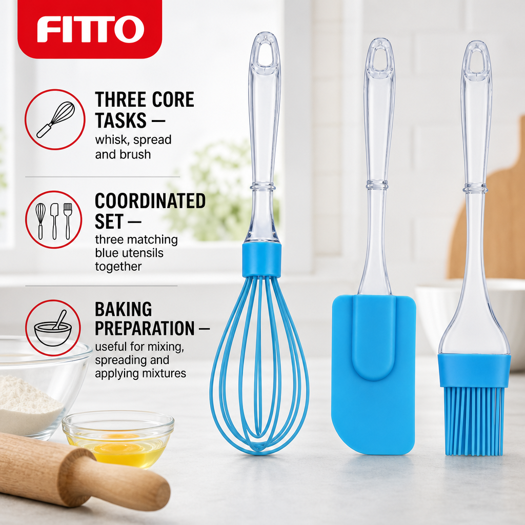 120 Pieces Silicone Baking Utensil Set, 3-Piece, Blue Kitchen Tools for Mixing, Brushing and Spreading