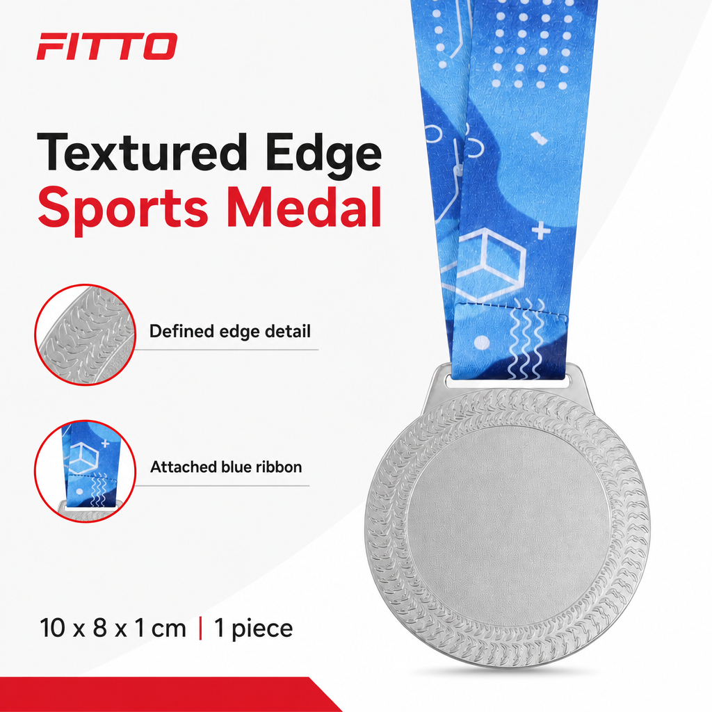 144 Pieces Textured Edge Sports Medal with Blue Ribbon, Silver, 10 x 8 cm