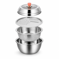 60 Pieces 4-in-1 Stainless Steel Grater Set with Grating Plates, Colander, Mixing Bowl and Storage Lid, Silver, 1 Set
