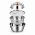 60 Pieces 4-in-1 Stainless Steel Grater Set with Grating Plates, Colander, Mixing Bowl and Storage Lid, Silver, 1 Set