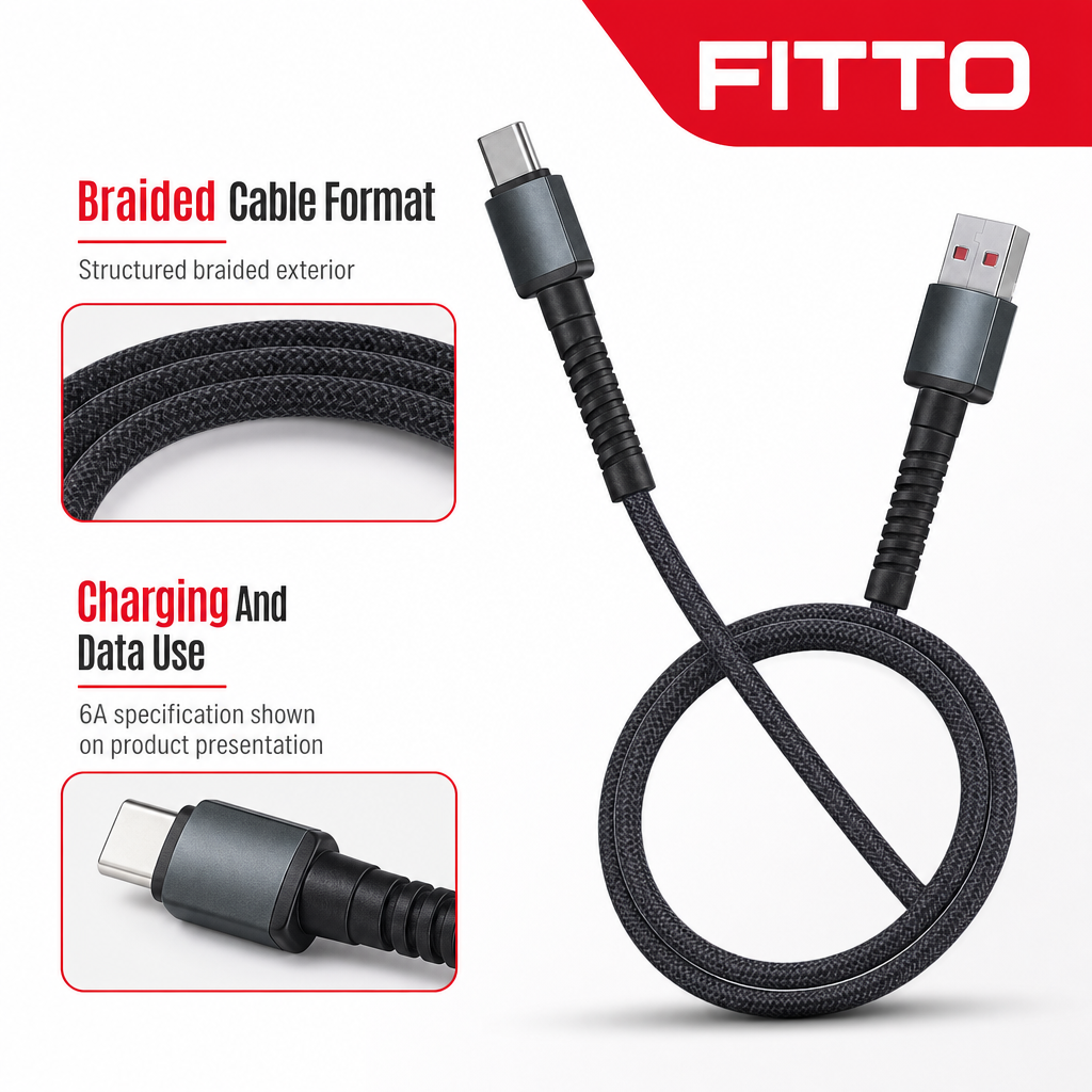 120 Pieces Fast Charging Data Cable, 6A Braided Cable, Assorted Connector Versions, Single Piece