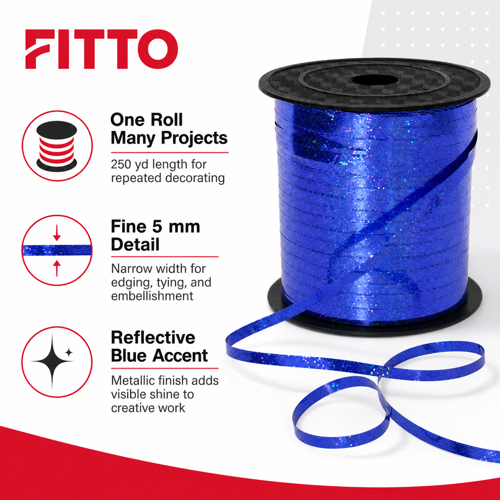 120 Pieces Blue Metallic Ribbon Roll, 5 mm x 250 yd, Decorative Craft Trim for Wrapping and Projects