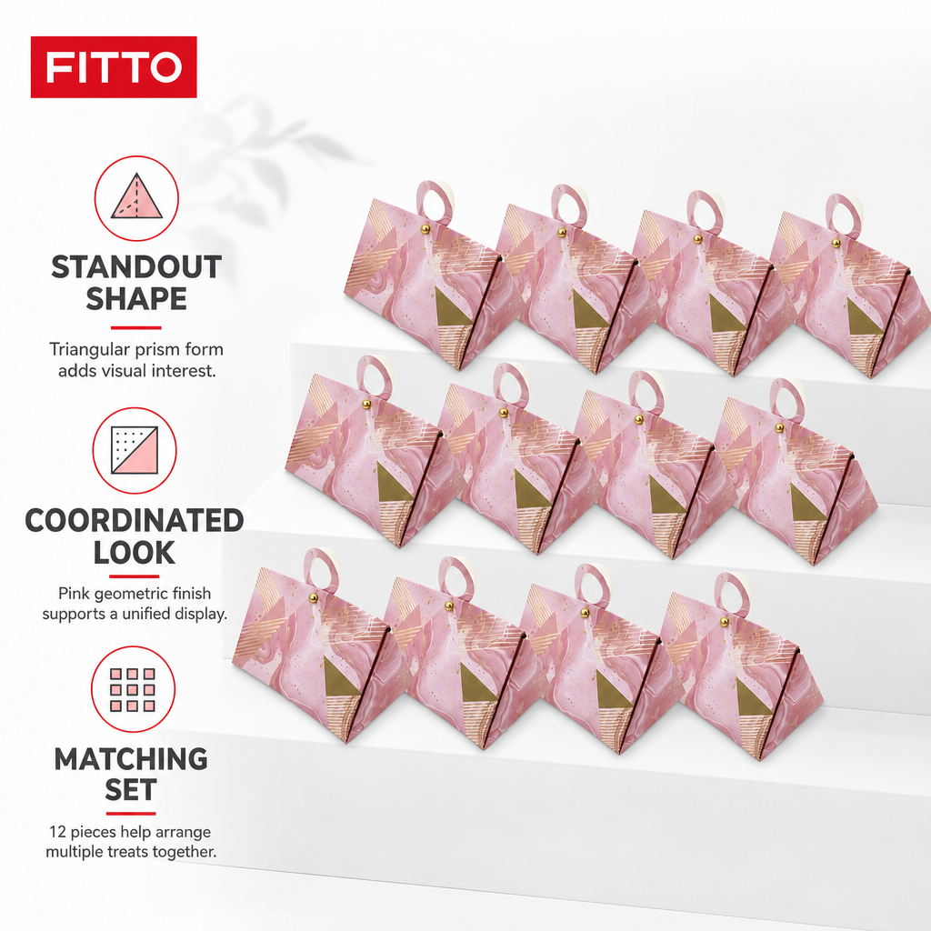 96 Pieces Pink Triangular Prism Candy Favor Boxes, 7.5 x 7.5 x 13 cm, 12 Pieces