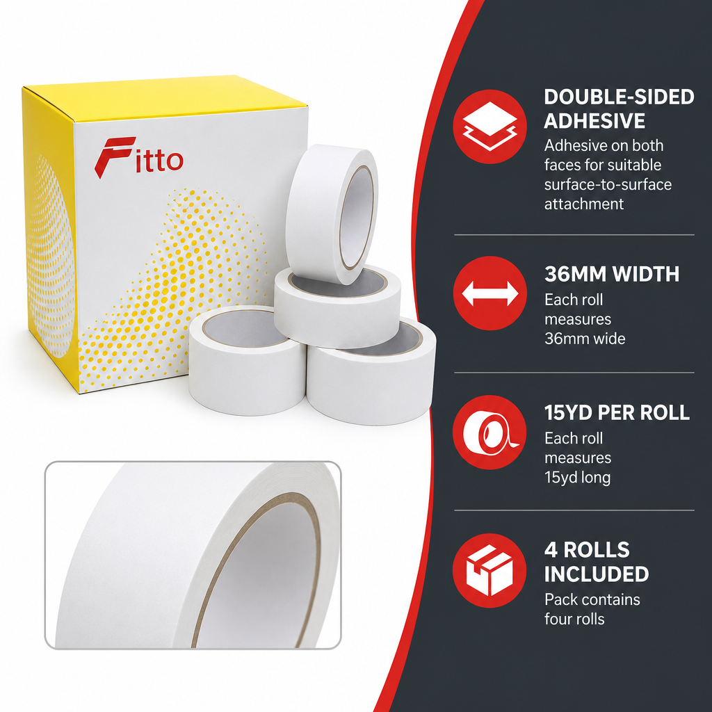 96 Pieces Tissue Double-Sided Tape, 36mm x 15yd, 4 Rolls