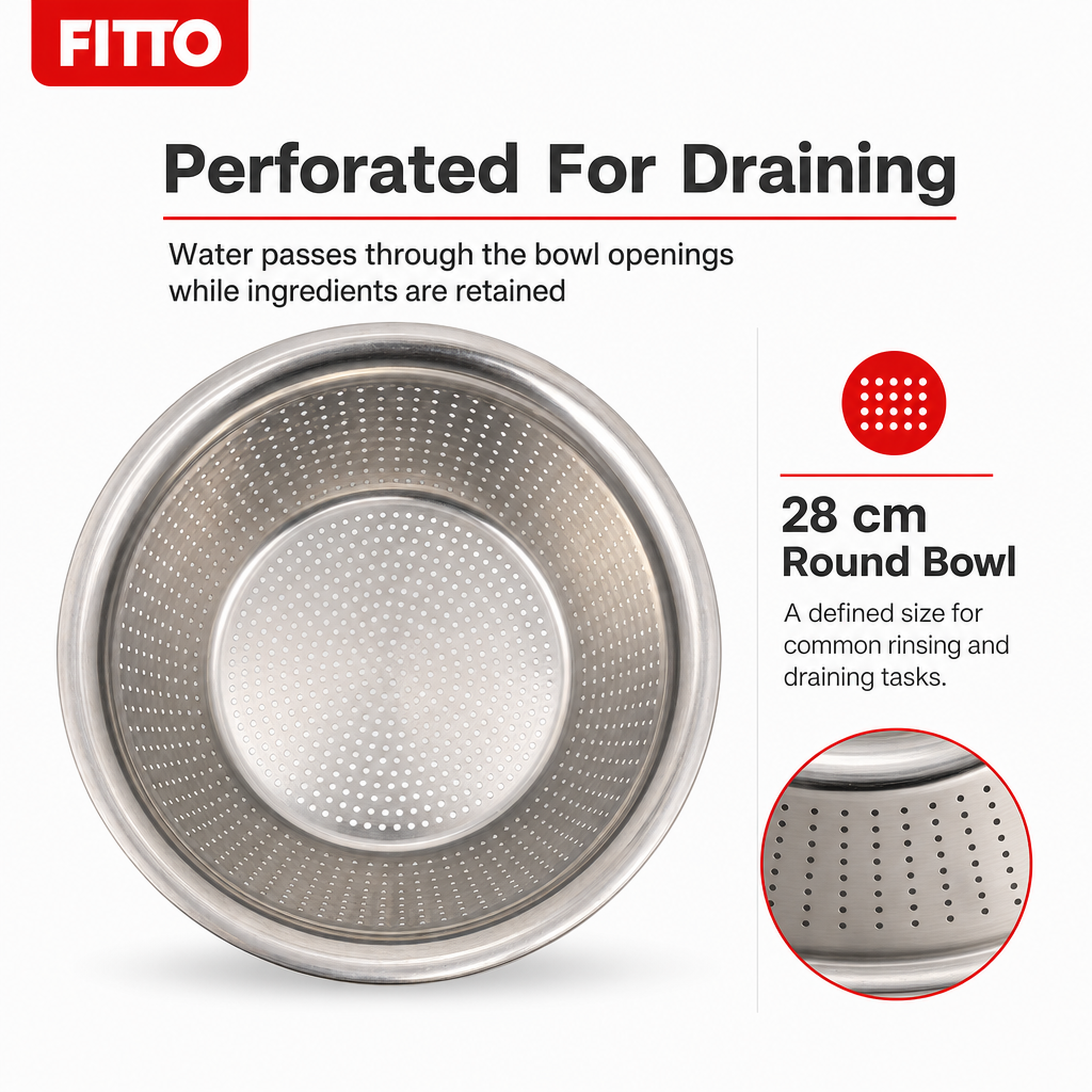 96 Pieces Silver Stainless Steel Colander Bowl, 28 cm, 1 Piece