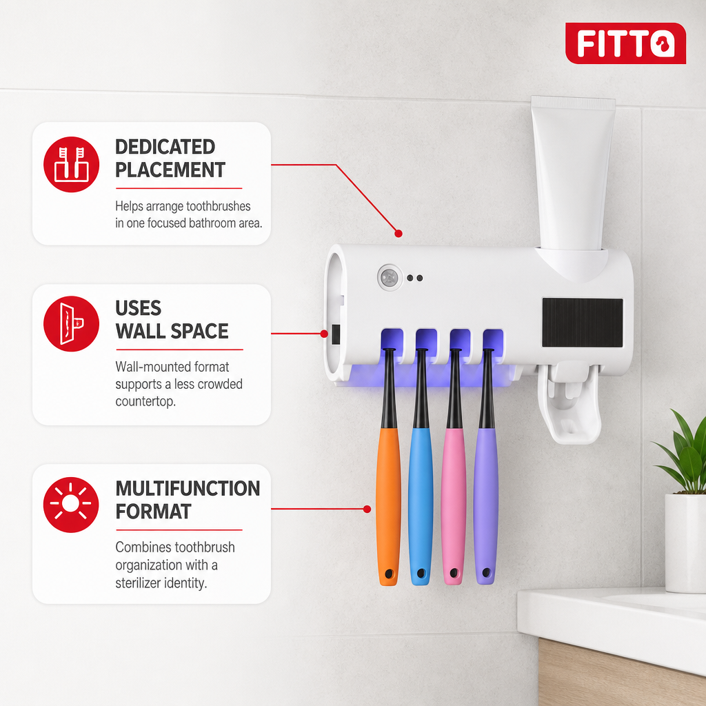 96 Pieces White Multifunction Toothbrush Sterilizers, Wall-Mounted Bathroom Organizer, 1 Piece